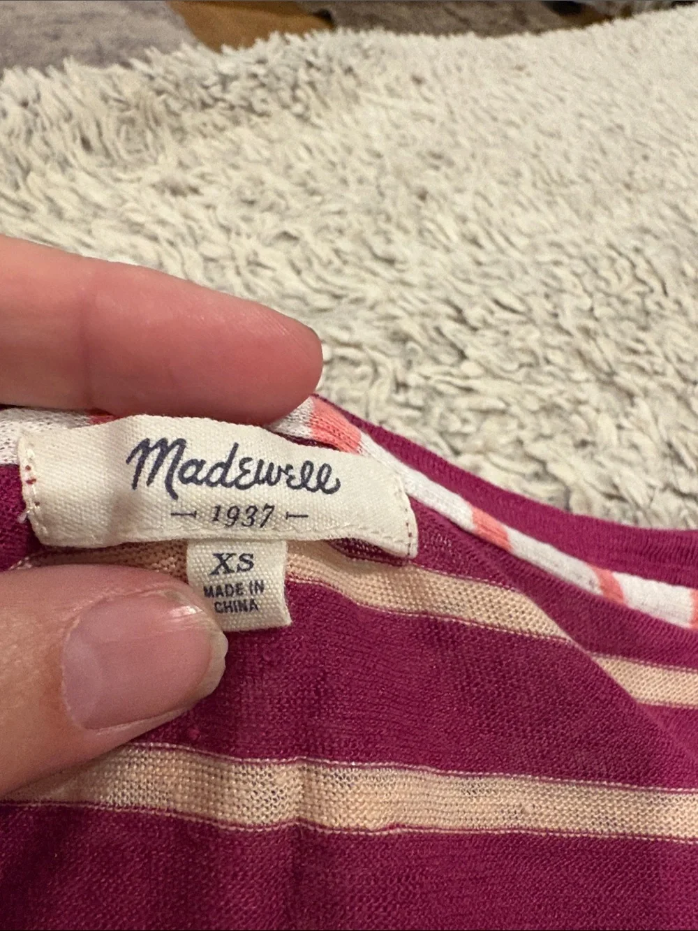 Madewell Berry and Cream Striped Short Sleeve Top‎